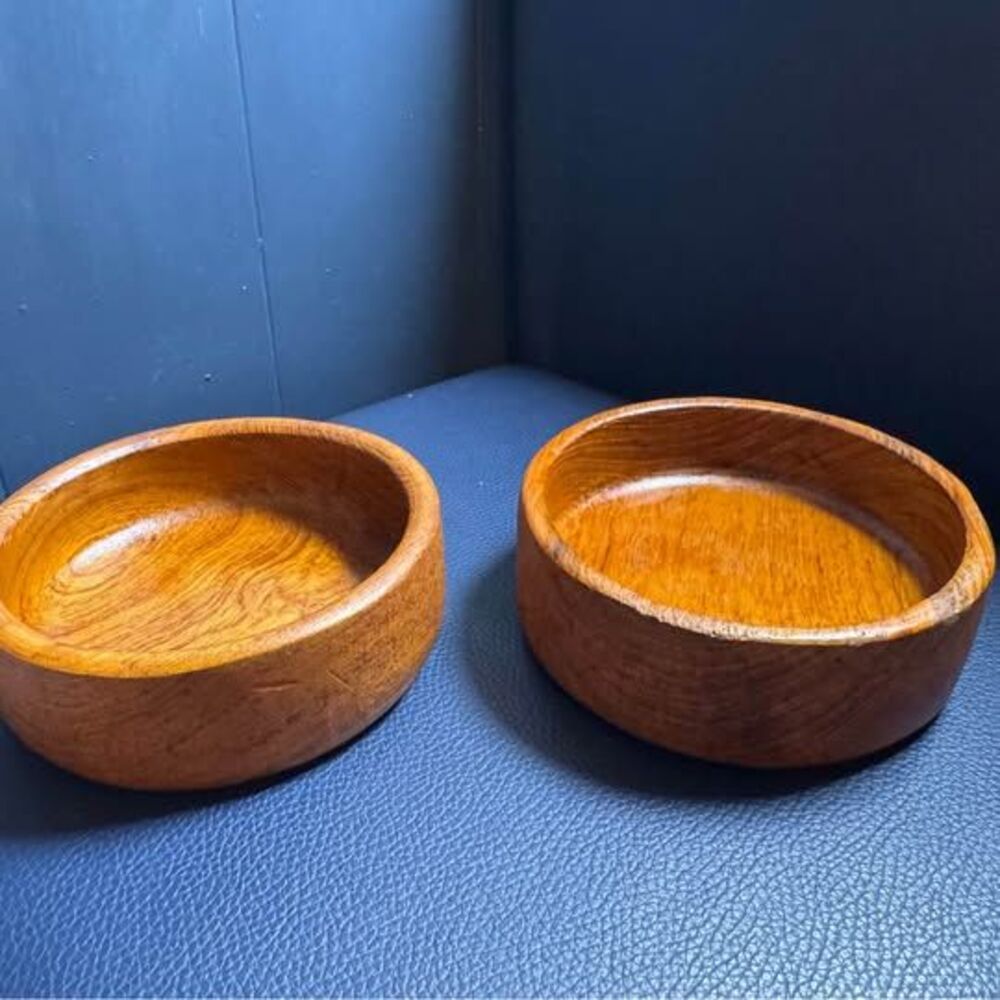 Vnt MCM Teak Wd Bowls - Pair of 6" Individual MCM Danish Style Salad Snack Bowl